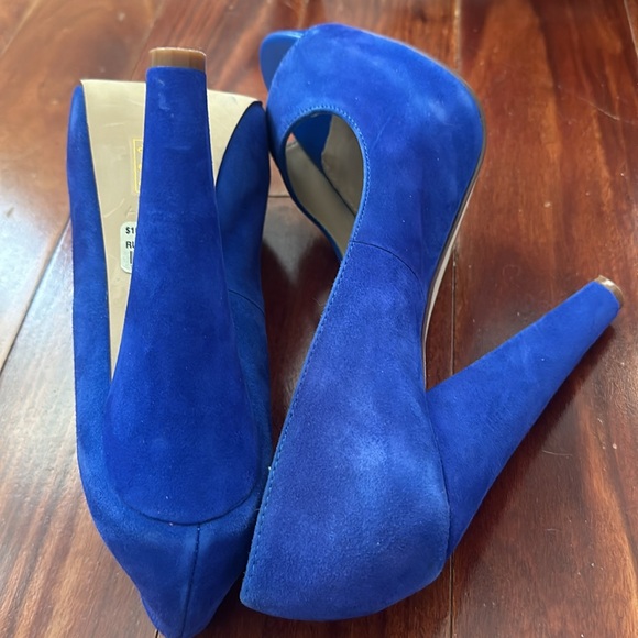 ALDO Cobalt Blue Suede Peep Toe Platform Pumps Size 8.5 (EU 39) Ruddell - Picture 15 of 16